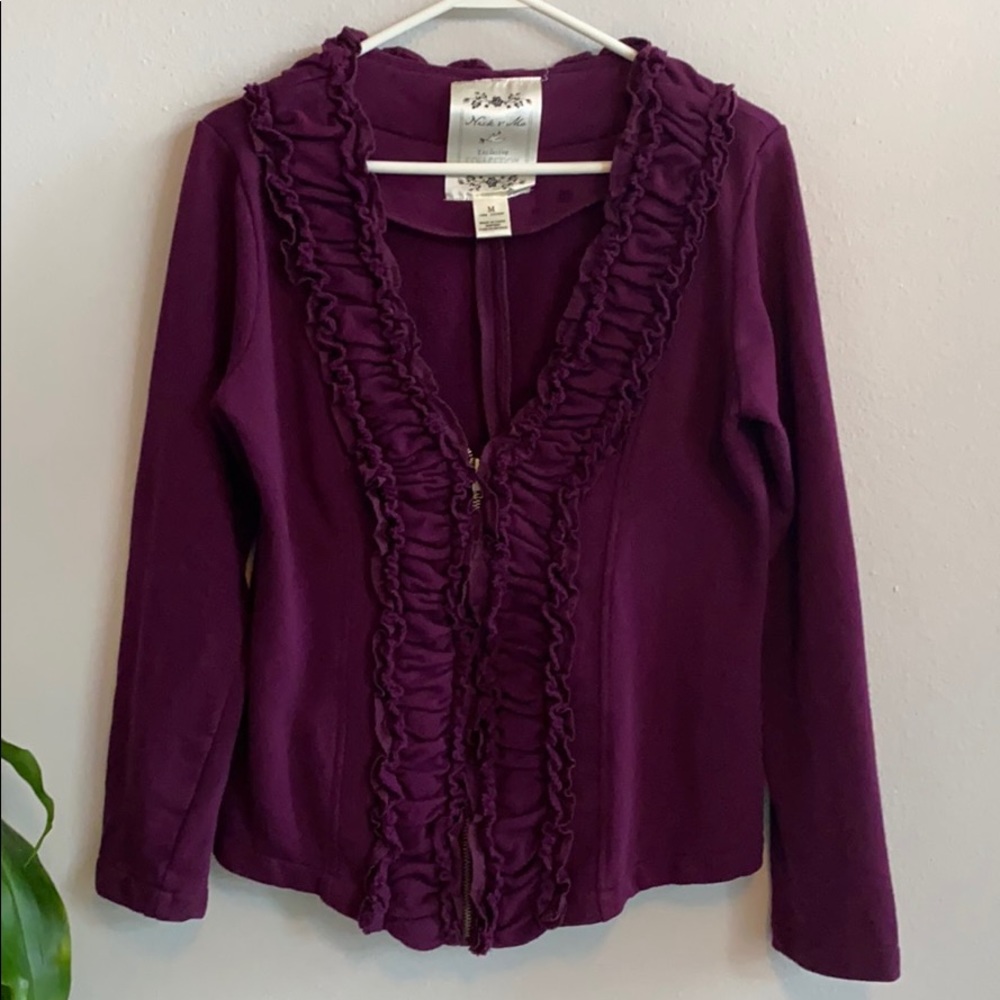 Anthropologie Nick & Mo Purple Ruffle Zip Up